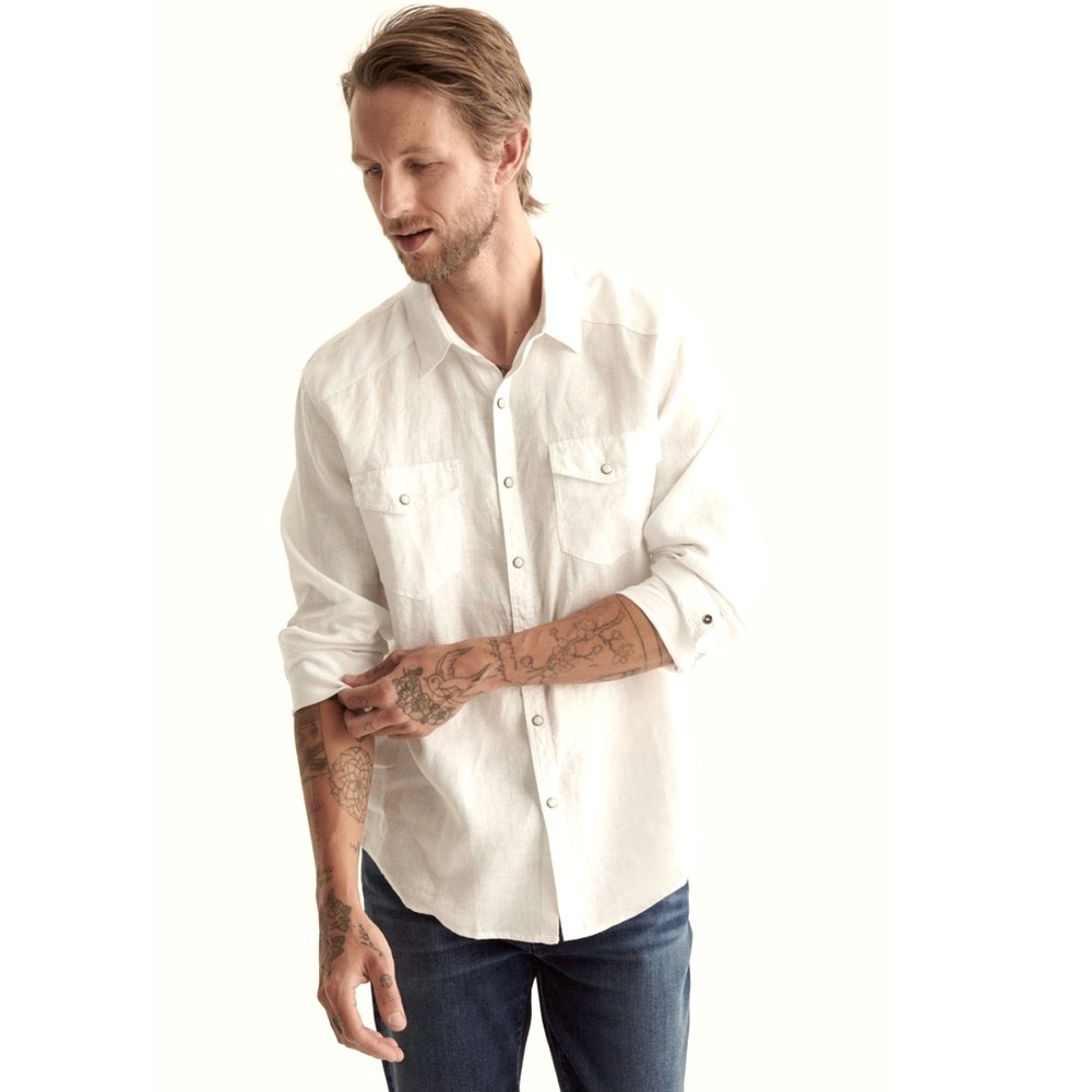 Lucky Brand Men’s White Linen Button Down Long Sleeve Shirt Sz XL
